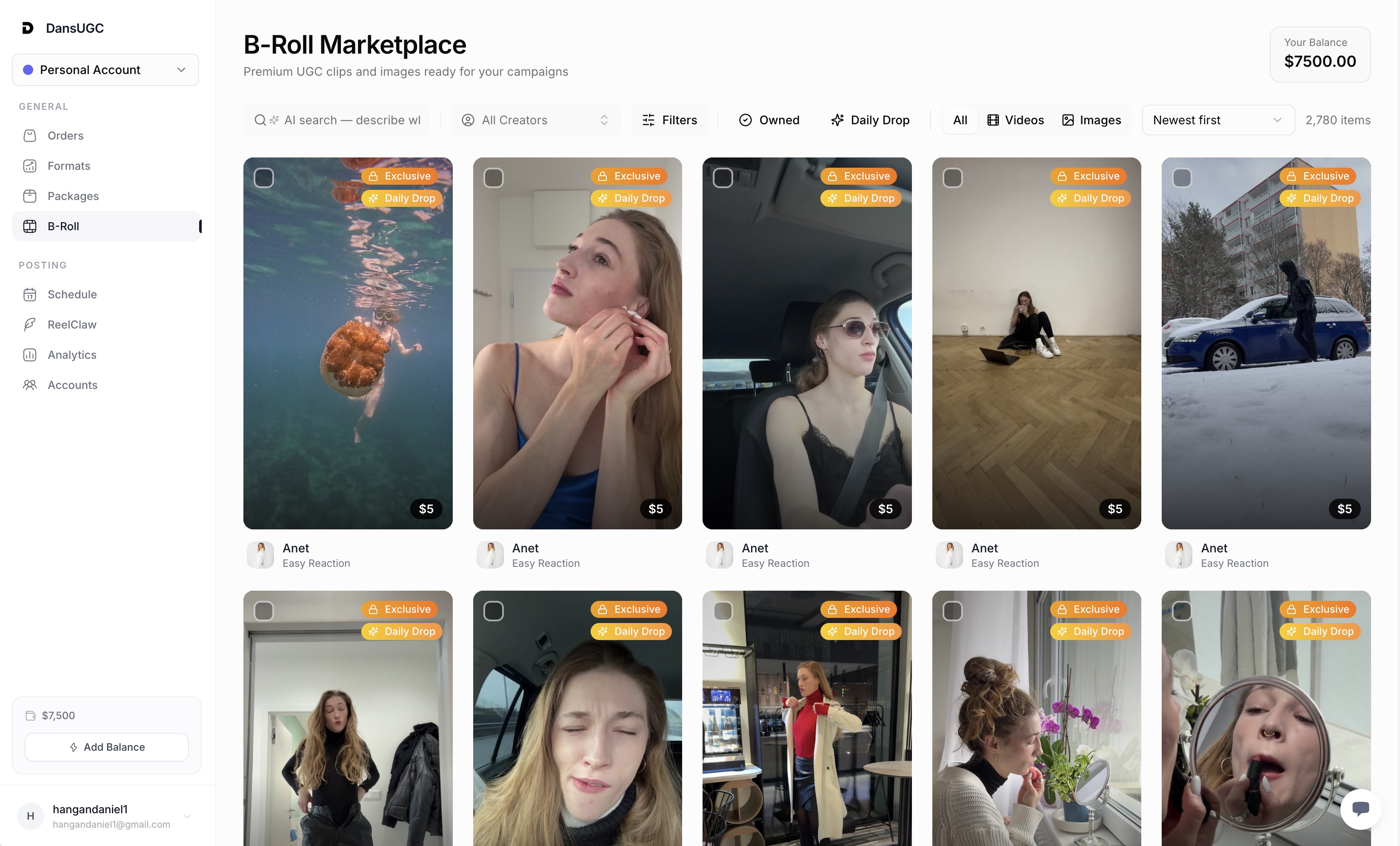 DansUGC B-Roll Marketplace